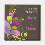 Colorful Floral Deco Leaves Save The Date Magnet