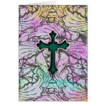 Colorful Floral Filigree Cross Cards