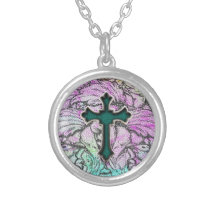 Colorful Floral Filigree Cross Pendant