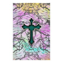 Colorful Floral Filigree Cross Customized Stationery