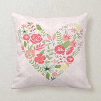 Colorful Floral Heart Illustration Throw Pillow