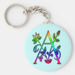 COLORFUL FLORAL MONOGRAM LETTER A KEYCHAIN