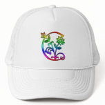 COLORFUL FLORAL MONOGRAM LETTER C hats