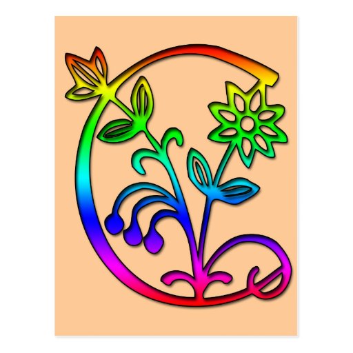 COLORFUL FLORAL MONOGRAM LETTER C POST CARDS