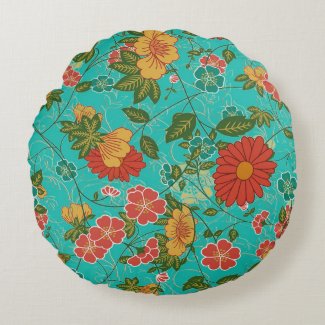 Colorful Floral Pattern Round Pillow