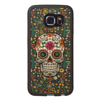 Colorful Floral Sugar Skull Wood Phone Case