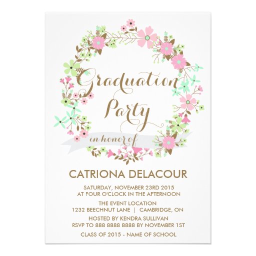 Colorful Floral Wreath Graduation Party Invitation
