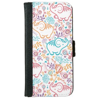 Colorful Flowers And Baby Elephants iPhone 6 Wallet Case