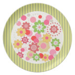 Colorful flowers and stripes, plate