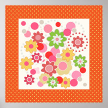 Colorful flowers and stripes square poster