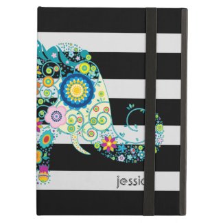 Colorful Flowers Elephant Black & White Stripes Cover For iPad Air