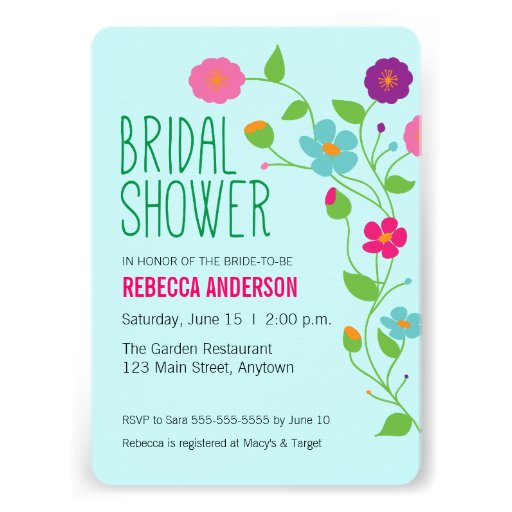 Colorful Flowers & Leaves Bridal Shower Card