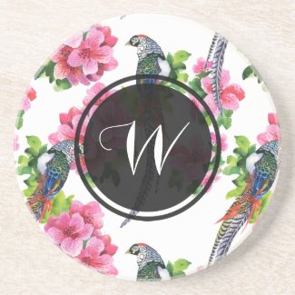 Colorful Flowers & Wild Pheasant Birds Beverage Coasters