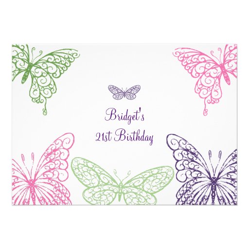 Colorful Fluttering Butterflies 21st Birthday Personalized Invitation
