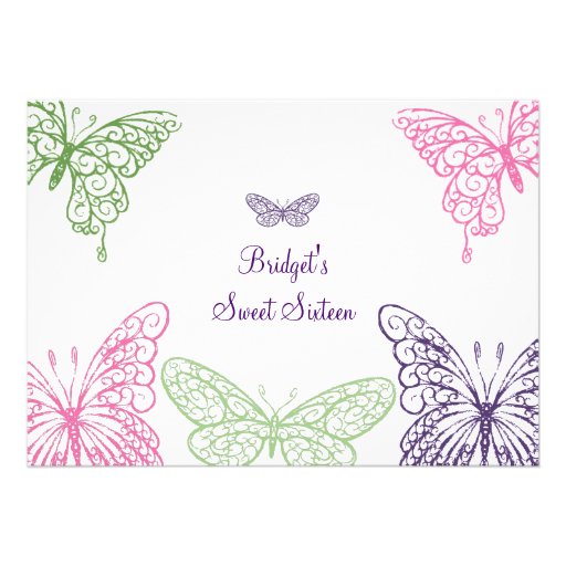 Colorful Fluttering Butterflies Sweet Sixteen Custom Invitations