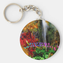 Colorful forest waterfall keychain