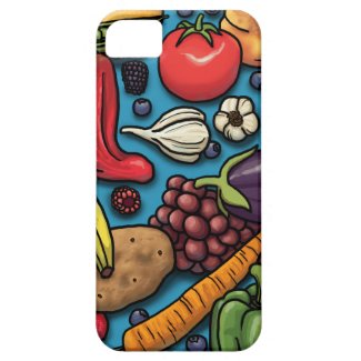 Colorful Fruits and Vegetables on Blue iPhone 5 Case
