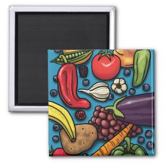 Colorful Fruits and Vegetables on Blue magnet