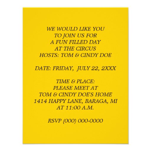 COLORFUL FUN CIRCUS PARTY THEME INVITE INVITATION