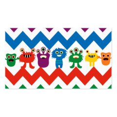 Colorful Fun Monsters Cute Chevron Striped Pattern Business Card Template