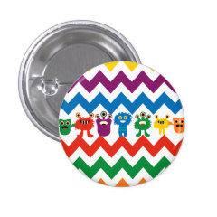 Colorful Fun Monsters Cute Chevron Striped Pattern Button
