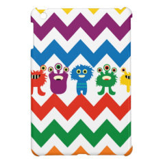 Colorful Fun Monsters Cute Chevron Striped Pattern iPad Mini Covers