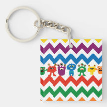 Colorful Fun Monsters Cute Chevron Striped Pattern Square Acrylic Keychains