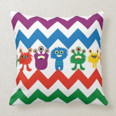 Colorful Fun Monsters Cute Chevron Striped Pattern Throw Pillows