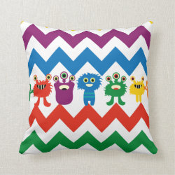 Colorful Fun Monsters Cute Chevron Striped Pattern Pillows