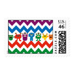 Colorful Fun Monsters Cute Chevron Striped Pattern Postage