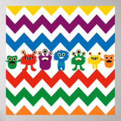 Colorful Fun Monsters Cute Chevron Striped Pattern Print