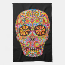 Colorful Funky Day of the Dead Kitchen Towel