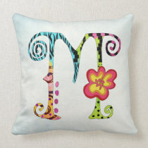 Colorful Funky Letter M Monogram Throw Pillow pillows