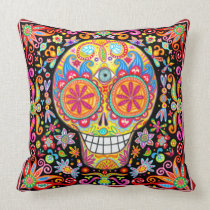 Colorful Funky Sugar Skull Pillow pillows