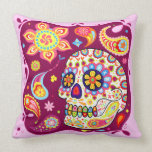 Colorful Funky Sugar Skull Pillow