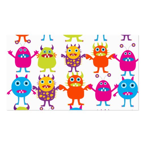 Colorful Funny Monster Party Creatures Bash Business Card (back side)