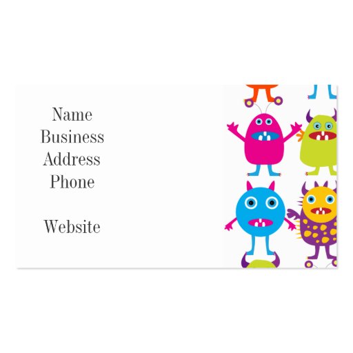 Colorful Funny Monster Party Creatures Bash Business Card (front side)