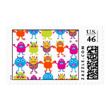 Colorful Funny Monster Party Creatures Bash Stamps