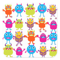 Colorful Funny Monster Party Creatures Bash Square Stickers