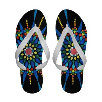 Colorful Gemstone Mosaic on Black Flip Flops