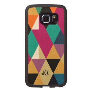Colorful Geometric Shapes & Triangles Pattern Wood Phone Case