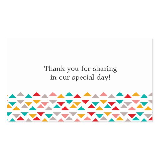 Colorful Geometric Triangle Hearts Wedding Business Card (front side)