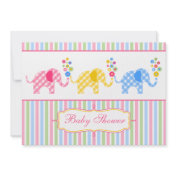 Colorful Gingham Elephants Baby Shower Invitation