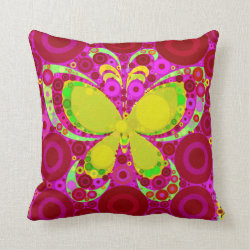 Colorful Girly Butterfly Circle Mosaic Pink Yellow Throw Pillows