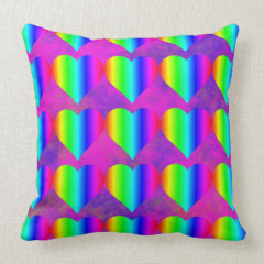 Colorful Girly Rainbow Hearts Fun Teen Pattern Throw Pillow