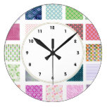 Colorful girly squares pattern wall clock
