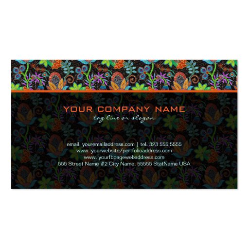 Colorful Glass Beads Look Retro Floral Design Business Card Template (back side)
