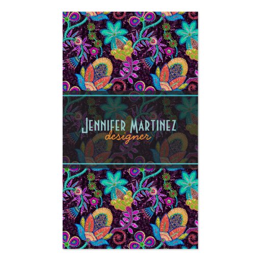 Colorful Glass Beads Look Retro Floral Design Business Card Templates (front side)