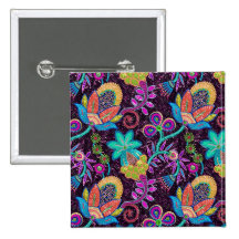 Colorful Glass Beads Look Retro Floral Design Button