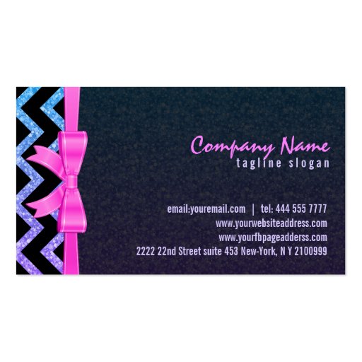Colorful Glitter Black Zigzag Chevron Pattern 2 Business Cards (back side)
